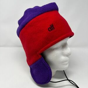 Vintage Alf Fleece Earflap Hat Red Purple Colorblock Mens Large Winter Hat